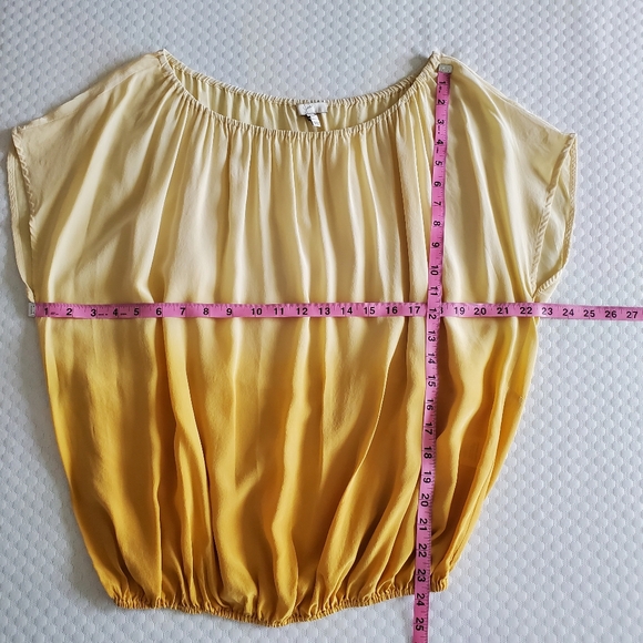 Joie Silk Top Womens Small Ombre Caro Lemon Yellow Gathered Bubble Hem Flowy S - Picture 10 of 14